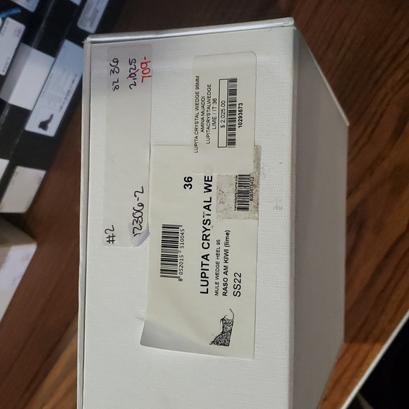 Sz 36 and RARE Sz 42 NIB $2025 Amina Muaddi Lupita crystal green wedges - Picture 6 of 6